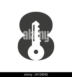 Brief 8 Schlüssel Logo kombinieren mit Haus locker Schlüssel für Immobilien und Haus Vermietung Symbol Vektor-Vorlage Stock Vektor