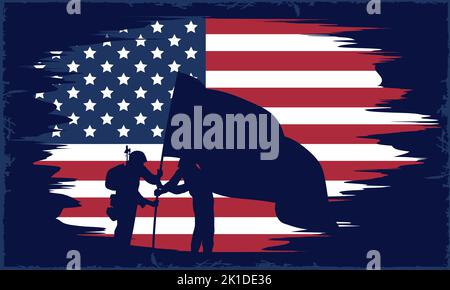 Soldat Silhouette in usa Flagge Poster Stock Vektor