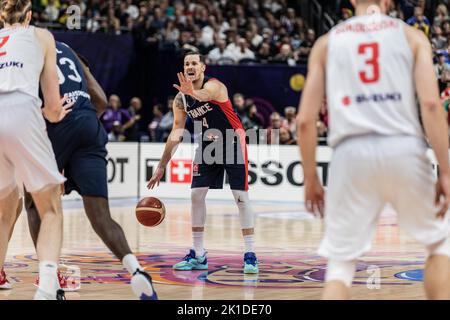 Berlin, Deutschland. 16. September 2022. Der Franzose Thomas Heurtel spielt im Halbfinale des FIBA Eurobasket 2022 zwischen Frankreich und Polen in der Mercedes-Benz Arena gegen Polen. Endergebnis; Frankreich 95:54 Polen. (Foto von Nicholy Muller/SOPA Images/Sipa USA) Quelle: SIPA USA/Alamy Live News Stockfoto