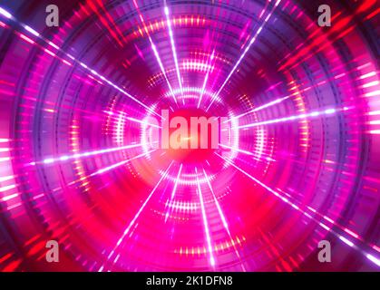 3D abstrakter geometrischer Hintergrund mit Neonlicht, runder Tunnel Stockfoto
