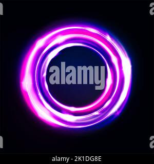 Kreis abstrakter Hintergrund, leuchtende Neonlichter, rundes Portal. Vektor. Pinkblaue und violette Leuchtringe. Runder Lichtrahmen, ultraviolett Stockfoto