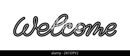Willkommen kalligraphische Schild Titel. Handgeschriebene Beschriftung für Einladungskarte, Partyposter, Scrapbook Stempel, Web Header, Lasergravur, Foil diy, housewarming niedlich editierbare Strich Text Wort Stock Vektor