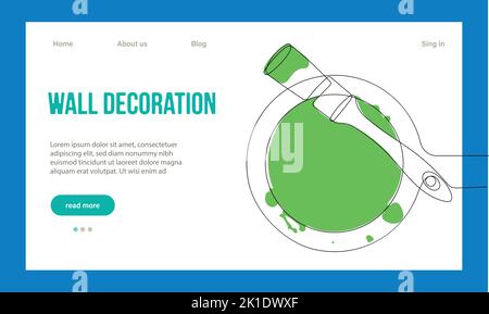 Hausreparaturkonzept. Zielseite Der Website. Arbeiter In Der Werkstatt Machen Arbeiten Aus House. Cartoon-Figuren Malen Sie Wände Und Setzen Fliesen. Vektorgrafik Für Lineare Umrisse. Stock Vektor