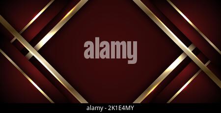 Banner Web Template Abstract 3D rote und goldene Streifen Dreiecke Formen mit glänzenden goldenen Linien Lichteffekt auf dunklem Hintergrund Luxus-Stil. Vektor Stock Vektor