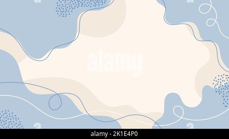 Abstrakte handgezeichnete blaue organische Formen Hintergrund mit welligen Linien und Punkte Dekoration auf weißem Hintergrund minimal Stil. Vektorgrafik Stock Vektor