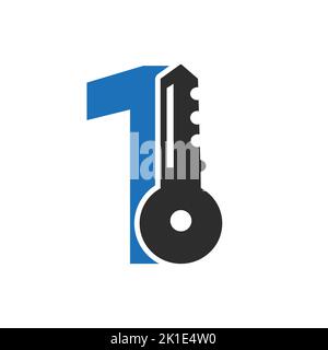 Brief 1 Schlüssel Logo kombinieren mit Haus locker Schlüssel für Immobilien und Haus Vermietung Symbol Vektor-Vorlage Stock Vektor