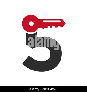 Brief 5 Schlüssel Logo kombinieren mit Haus locker Schlüssel für Immobilien und Haus Vermietung Symbol Vektor-Vorlage Stock Vektor