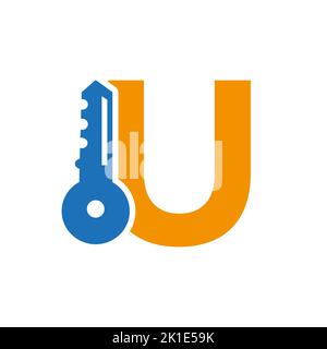 Buchstabe U-Schlüssel-Logo kombinieren mit Haus locker-Schlüssel für Immobilien und Haus Vermietung Symbol Vektor-Vorlage Stock Vektor