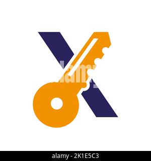 Buchstabe X-Schlüssel-Logo Kombinieren Sie mit Haus locker-Schlüssel für Immobilien und Haus Vermietung Symbol Vektor-Vorlage Stock Vektor