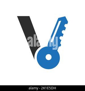 Buchstabe V-Schlüssel-Logo Kombinieren Sie mit Haus locker-Schlüssel für Immobilien und Haus Vermietung Symbol Vektor-Vorlage Stock Vektor