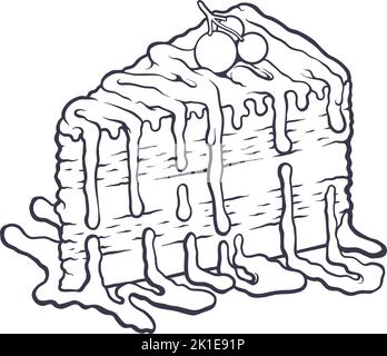 Köstliche Geburtstag Kirschkuchen Scheibe monochrome Illustration Vektor Illustrationen für Ihre Arbeit Logo, Merchandise T-Shirt, Aufkleber und Label-Designs Stock Vektor