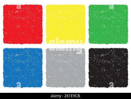 Set von lebendigen Crayon-Textur Quadratische Hintergründe auf Weißem Hintergrund isoliert. Vektorgrafik. Stock Vektor