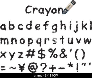 Vektor Schwarz Crayon Schriftart isoliert auf Einem weißen Hintergrund. Kleinbuchstaben Und Zeichen. Stock Vektor