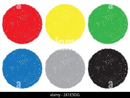 Set aus lebendiger Crayon-Textur Runde Hintergründe isoliert auf Weißem Hintergrund. Vektorgrafik. Stock Vektor