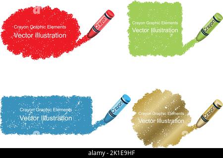 Set von Crayon Daub Hintergründen in vier Farben isoliert auf Weißem Hintergrund. Vektorgrafik. Stock Vektor
