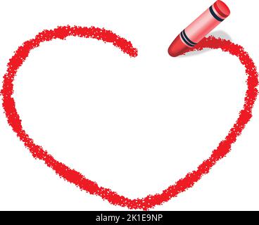 Wachsmalstift-Textur herzförmiger Rahmen isoliert auf Weißem Hintergrund. Valentinstag Konzept Illustration. Stock Vektor