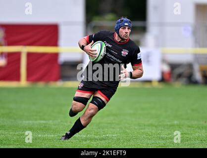 Bedford. Vereinigtes Königreich. 10. September 2022. Championship Rugby. Ampthill Rugby V Trikot Reds . Ampthill Rugby Club. Bedford. Alun Lawrence (Jersey) während des Rugby-Spiels der V Jersey Reds Championship in der Ampthill Rugby. Stockfoto