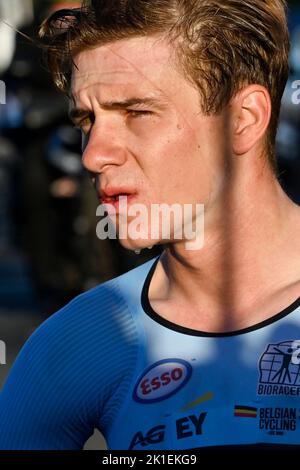 Wollongong, Australien. 18. September 2022. Der Belgier Remco Evenepoel im Bild nach dem Einzelzeitfahren der Herren bei den UCI Road World Championships Cycling 2022 in Wollongong, Australien, Sonntag, 18. September 2022. Die Worlds finden vom 18. Bis 25. September statt. BELGA FOTO DIRK WAEM Quelle: Belga Nachrichtenagentur/Alamy Live News Stockfoto