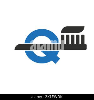 Anfangsbuchstabe Q Dental Logo mit Zahnbürste Symbol-Vorlage kombinieren Stock Vektor