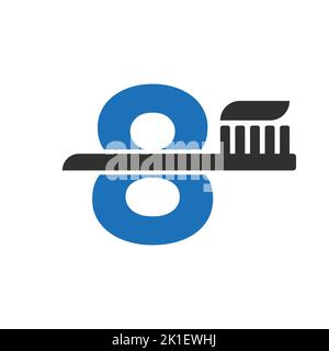 Initial Letter 8 Dental Logo Mit Zahnbürste Symbol-Vorlage Kombinieren Stock Vektor