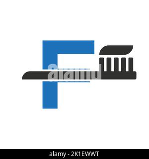 Anfangsbuchstabe F Dental Logo mit Zahnbürste Symbol-Vorlage kombinieren Stock Vektor