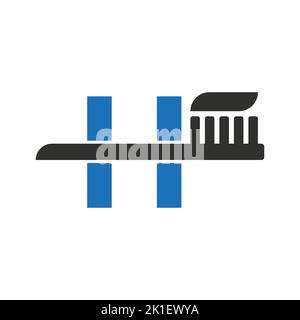 Anfangsbuchstabe H Dental Logo mit Zahnbürste Symbol-Vorlage kombinieren Stock Vektor