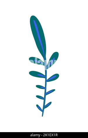 Vektor-Illustration eines abstrakten grünen Zweiges mit Blättern in einem flachen Stil gezeichnet. Stock Vektor