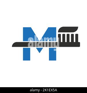 Anfangsbuchstabe M Dental Logo mit Zahnbürste Symbol-Vorlage kombinieren Stock Vektor