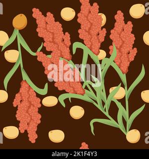 Nahtlose Muster Sorghum Landwirtschaft Pflanze mit Samen Korn Vektor-Illustration auf braunem Hintergrund Stock Vektor
