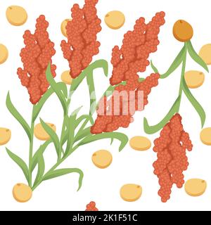 Nahtlose Muster Sorghum Landwirtschaft Pflanze mit Samen Korn Vektor-Illustration auf weißem Hintergrund Stock Vektor
