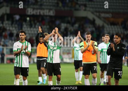 Turin, Italien. 17. September 2022. Sassuolo feiert den Sieg des Spiels während Turin FC vs US Sassuolo, italienische Fußballserie A Spiel in Turin, Italien, September 17 2022 Quelle: Independent Photo Agency/Alamy Live News Stockfoto