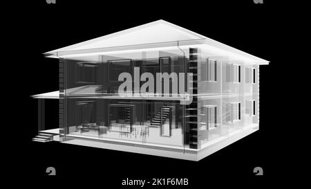 Haus 3D gerendert Röntgen transparent Stockfoto