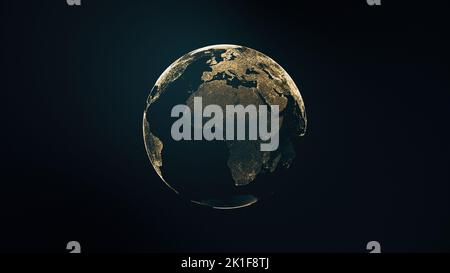 Illustration von goldenen Globus des Planeten Erde aus Angaben auf dunklem Hintergrund, Tapete von Afrika Blick Erdkugel Stockfoto