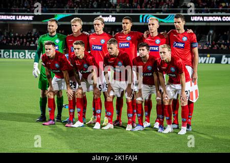 Silkeborg, Dänemark. 15., September 2022. Der Start-11 von Silkeborg IF für das UEFA Europa Conference League Spiel zwischen Silkeborg IF und West Ham im JYSK Park in Silkeborg. (Foto: Gonzales Photo - Morten Kjaer). Stockfoto