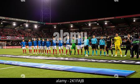 Silkeborg, Dänemark. 15., September 2022. Die Spieler von Silkeborg IF stehen für das UEFA Europa Conference League-Spiel zwischen Silkeborg IF und West Ham im JYSK Park in Silkeborg an. (Foto: Gonzales Photo - Morten Kjaer). Stockfoto