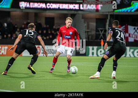 Silkeborg, Dänemark. 15., September 2022. Tonni Adamsen (23) aus Silkeborg, WENN er während des UEFA Europa Conference League-Spiels zwischen Silkeborg IF und West Ham im JYSK Park in Silkeborg gesehen wurde. (Foto: Gonzales Photo - Morten Kjaer). Stockfoto