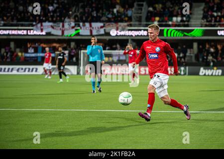 Silkeborg, Dänemark. 15., September 2022. Tonni Adamsen (23) aus Silkeborg, WENN er während des UEFA Europa Conference League-Spiels zwischen Silkeborg IF und West Ham im JYSK Park in Silkeborg gesehen wurde. (Foto: Gonzales Photo - Morten Kjaer). Stockfoto