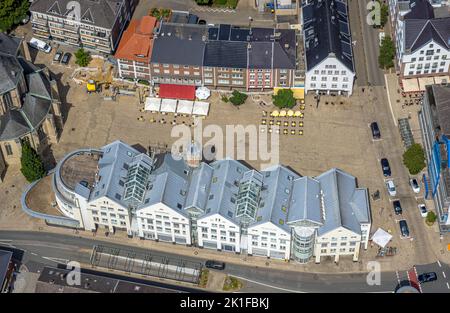 Luftaufnahme, großer Markt am Willibrordi-Dom, evang. kirche, Wesel, Niederrhein, Nordrhein-Westfalen, Deutschland, Gastronomie im Freien, DE, Dom, Europ Stockfoto