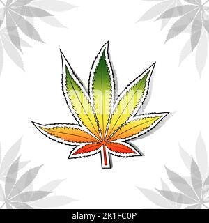 Cannabisblatt mit rastafarischen Flaggen-Farben, horizontal. Vektorgrafik. Stock Vektor