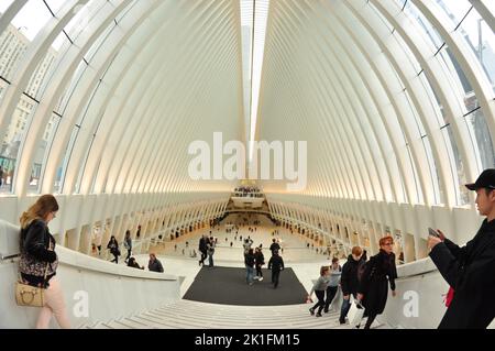 Menschen auf der Treppe des Westfield World Trade Center in New York, Oculus Center Stockfoto