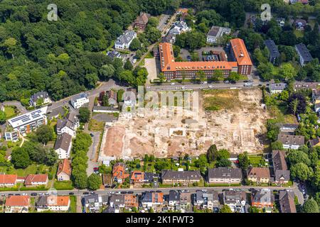 Luftaufnahme, Brownfield-Gelände für Projektleben und -arbeiten in der Hunscheidtstraße und Waldring, Berufsgenossenschaft Rohstoffe und chemische Industrie B Stockfoto