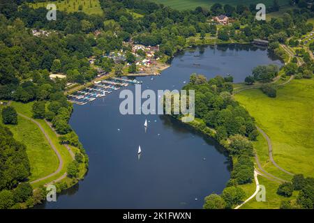 Luftbild, mittelalterliches Spektakel, Wikingerfest am Kemnader See im Hafen von Heveney, Querenburg, Bochum, Ruhrgebiet, Nordrhein-Westfalen, Deutschland, D Stockfoto