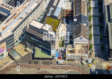 Luftaufnahme, Baustellenhaus Abriss Kultpub UHLE am Dr. Ruer Platz, Gleisdreieck, Bochum, Ruhrgebiet, Nordrhein-Westfalen, Deutschland, Co Stockfoto