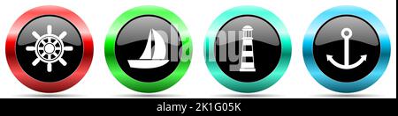 Segeln Vektor-Symbole, Satz von bunten marine Web-Tasten Stock Vektor