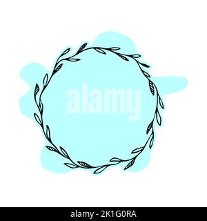 Hinterlässt einen handgezeichneten Rahmen. Botanischer Vektorrahmen. Floraler Hintergrund. Zarte Blumenkranz Illustration. Linienzeichnung Vektor Zweige, Pflanzen, Kräuter. Stockfoto