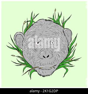 Prime APE Planet trägt rosa Hoodie mit 3D Brille NFT Art. Gelangweilte APE Yacht Club 3D Modelldarstellung Stockfoto