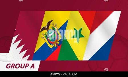 Flaggen der Gruppe A des Internationalen Fußballturniers 2022. Abstrakte Flaggen von Katar, Ecuador, Senegal, Niederlande Stock Vektor