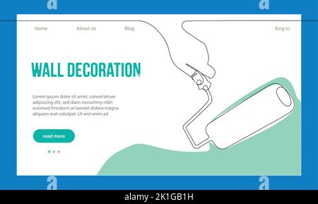 Hausreparaturkonzept. Zielseite Der Website. Arbeiter In Der Werkstatt Machen Arbeiten Aus House. Cartoon-Figuren Malen Sie Wände Und Setzen Fliesen. Vektorgrafik Für Lineare Umrisse. Stock Vektor