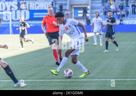 Lausanne, Schweiz. 09. August 2022. Alvyn Sanches vom FC Lausanne-Sport (80) ist während des Schweizer Fußballcups 2022-2023 im Einsatz. Der Schweizer Fußball-Cup 2022-20223 fand im Stadion Tuiliere in Lausanne zwischen dem FC Lausanne-Sport und dem FC Zürich statt. (Foto: Eric Dubost/Sipa USA) Quelle: SIPA USA/Alamy Live News Stockfoto