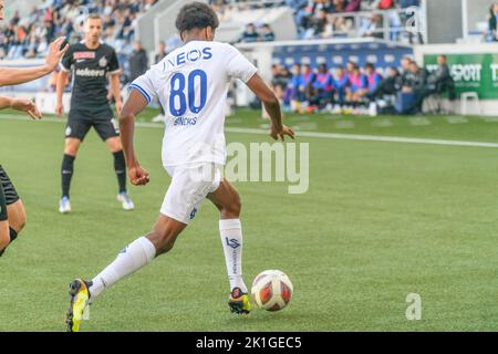 Lausanne, Schweiz. 09. August 2022. Alvyn Sanches vom FC Lausanne-Sport (80) ist während des Schweizer Fußballcups 2022-2023 im Einsatz. Der Schweizer Fußball-Cup 2022-20223 fand im Stadion Tuiliere in Lausanne zwischen dem FC Lausanne-Sport und dem FC Zürich statt. (Foto: Eric Dubost/Sipa USA) Quelle: SIPA USA/Alamy Live News Stockfoto